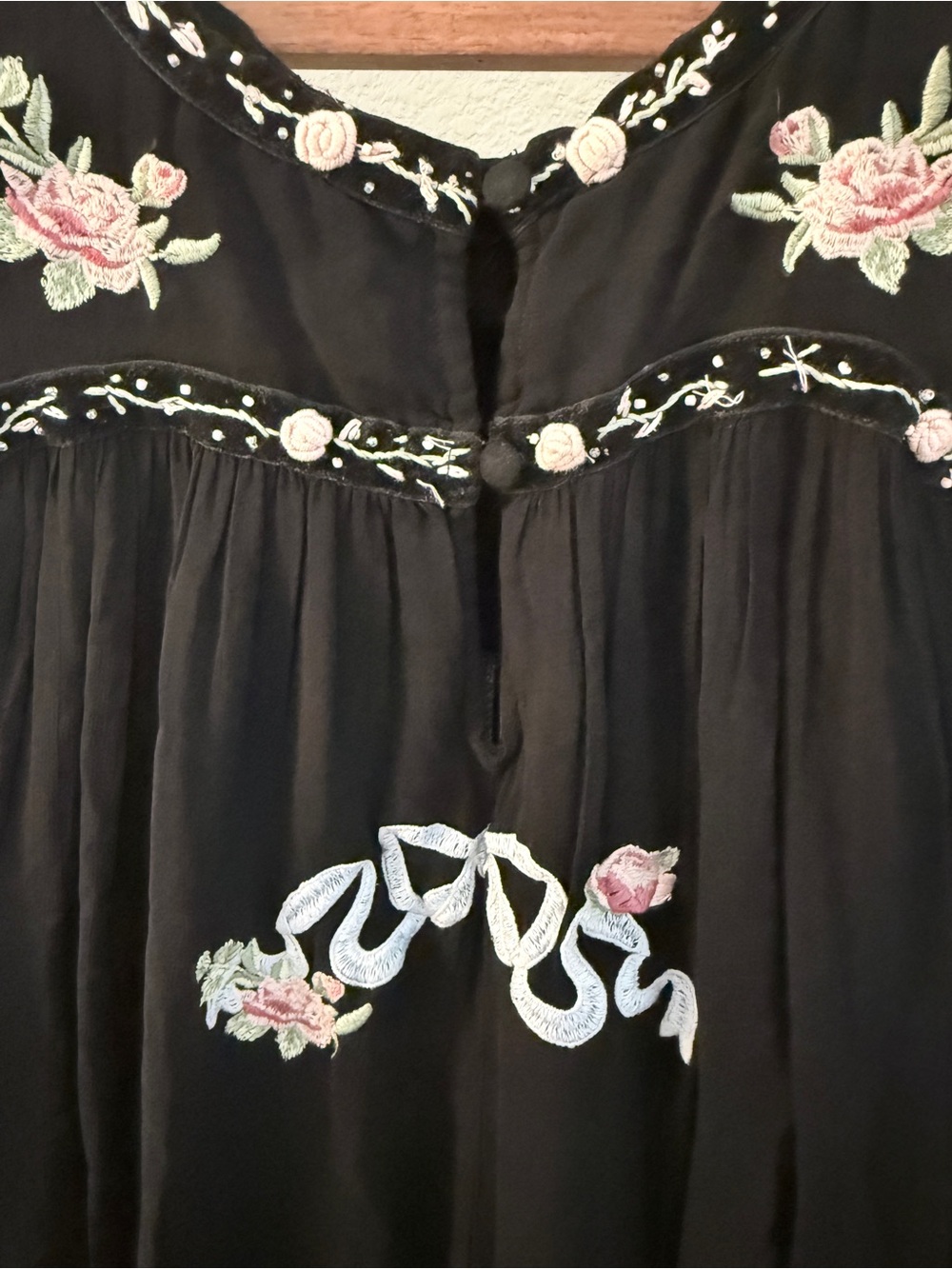 For Love & Lemons Rosemarie Black Maxi Dress with Pink Floral & Bows Embroidery - Picture 6 of 11